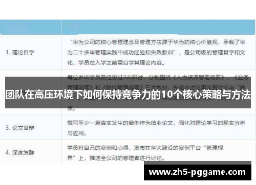 团队在高压环境下如何保持竞争力的10个核心策略与方法